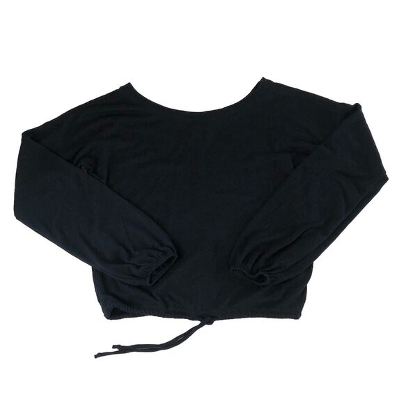 Abercrombie & Fitch Soft A&F Cozy Tie Waist Black Cropped Top Size XS - Picture 2 of 16